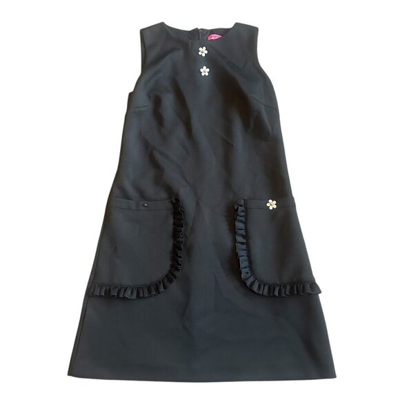 Betsey Johnson Black Shift Dress Daisy Buttons Mod Shift Fit Stretch Size 4 - Picture 2 of 14
